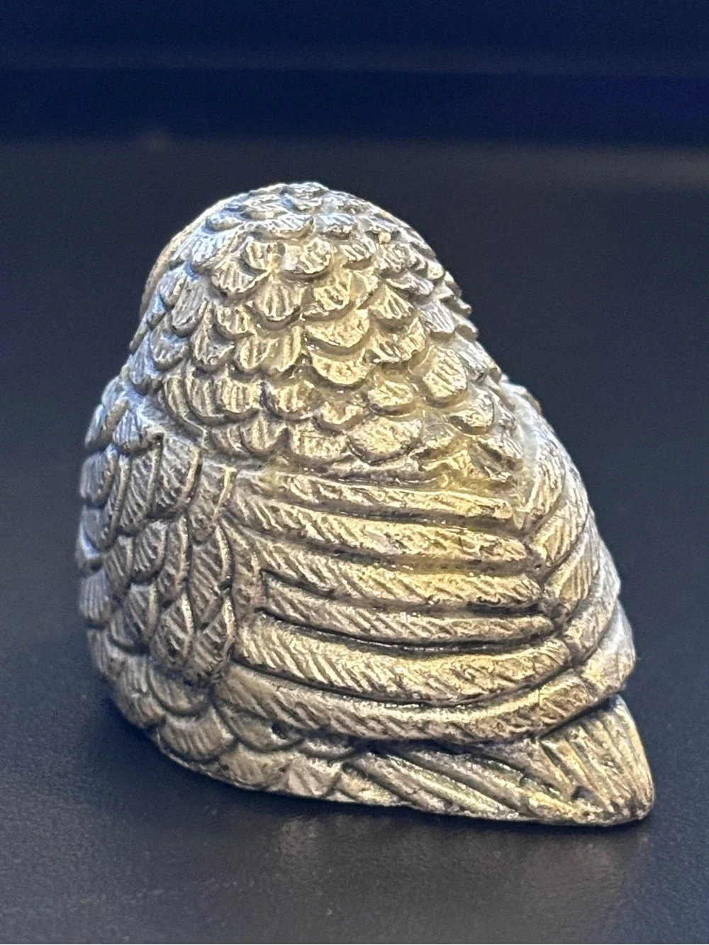 Vintage Peltro Italy Pewter Owl Figurine with Black Glass Eyes